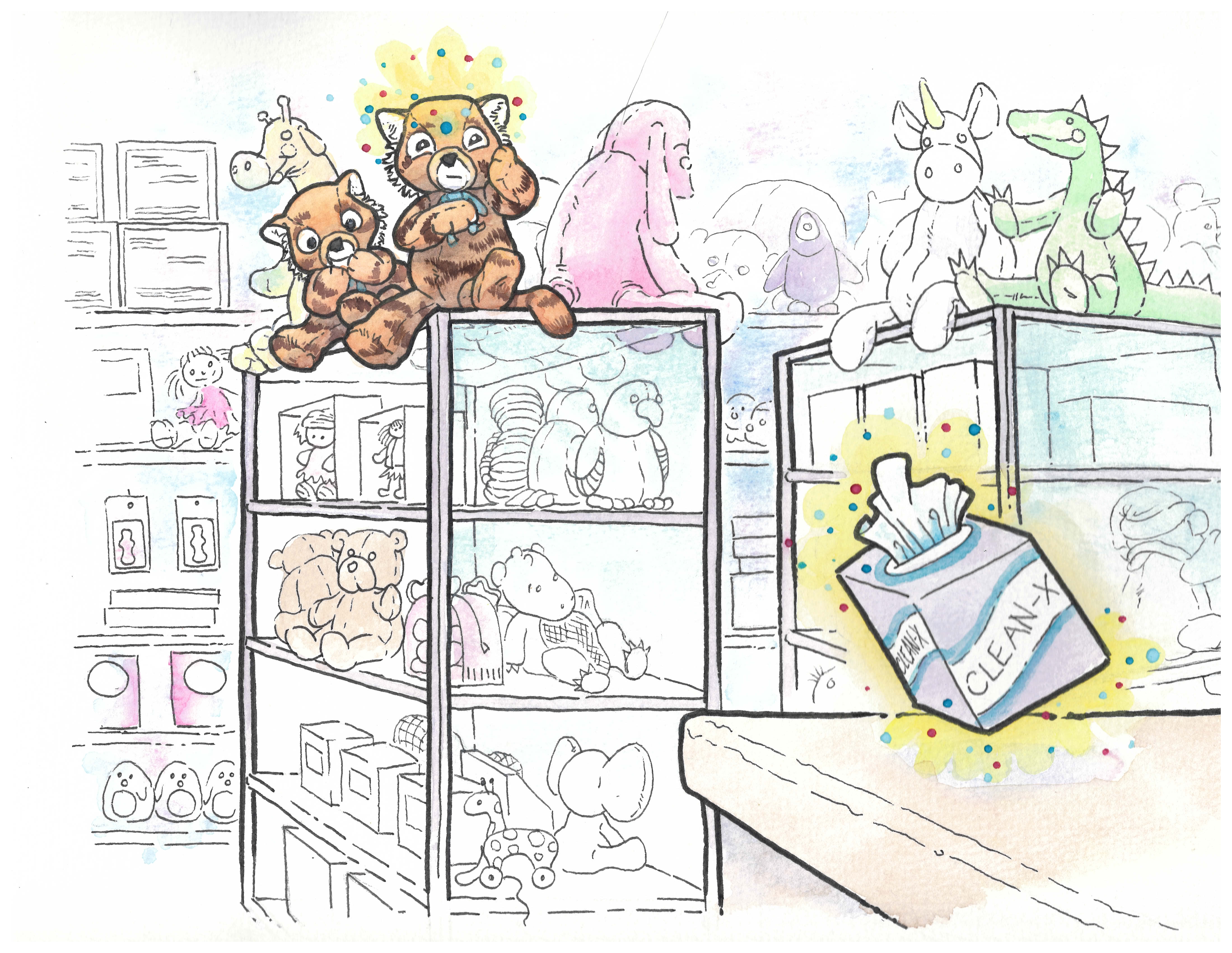 Tiger brothers practicing their powers — watercolor, ink, and acrylic illustration for Tale of Two Tigers