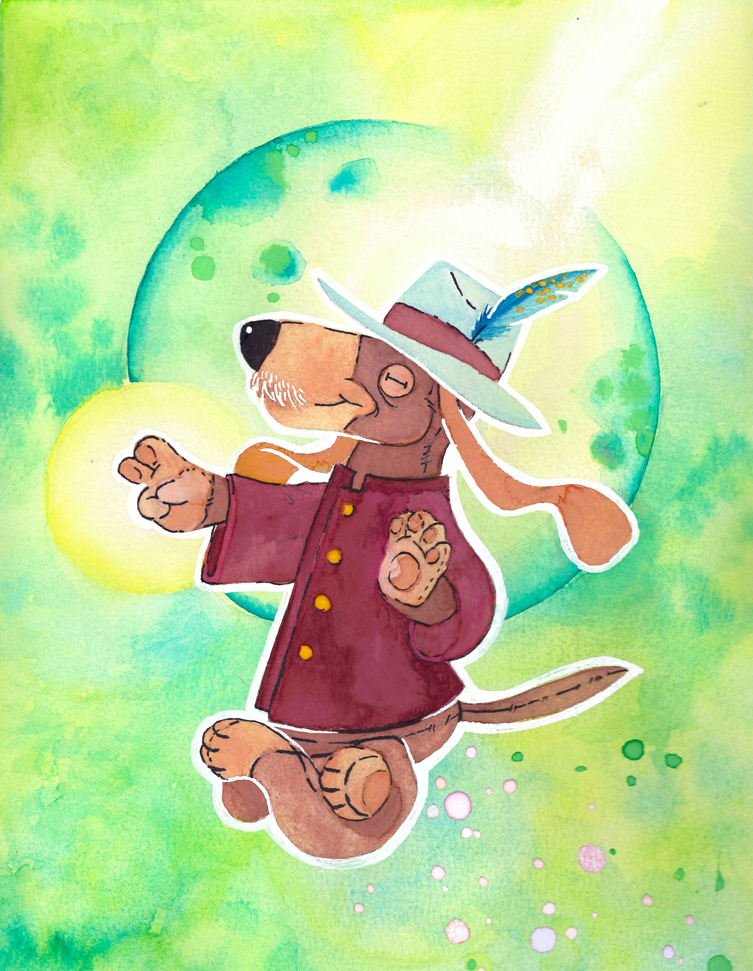 Sketch of dog in meditative sitting position