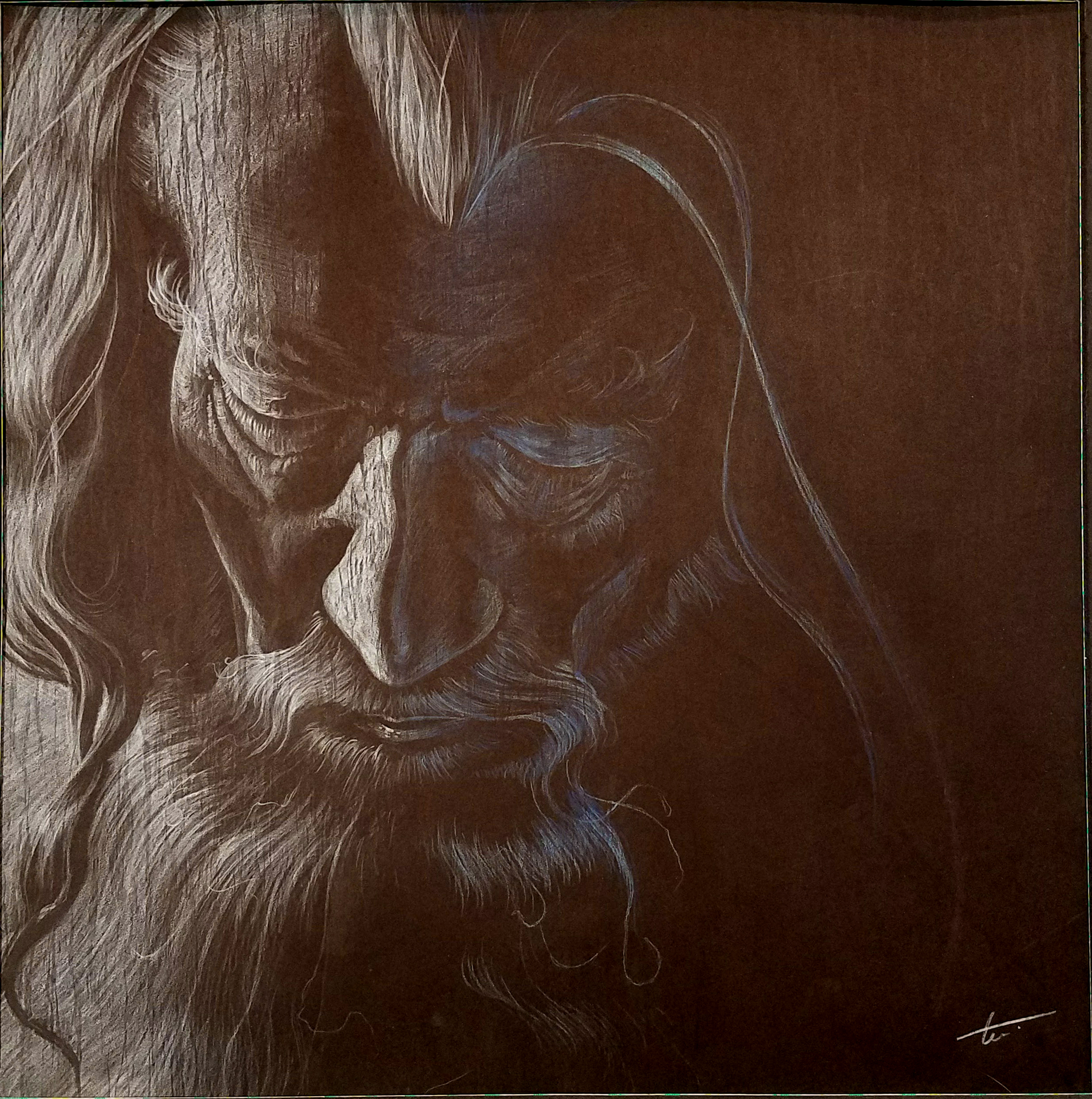 Dramatic portrait of wizard figure with staff