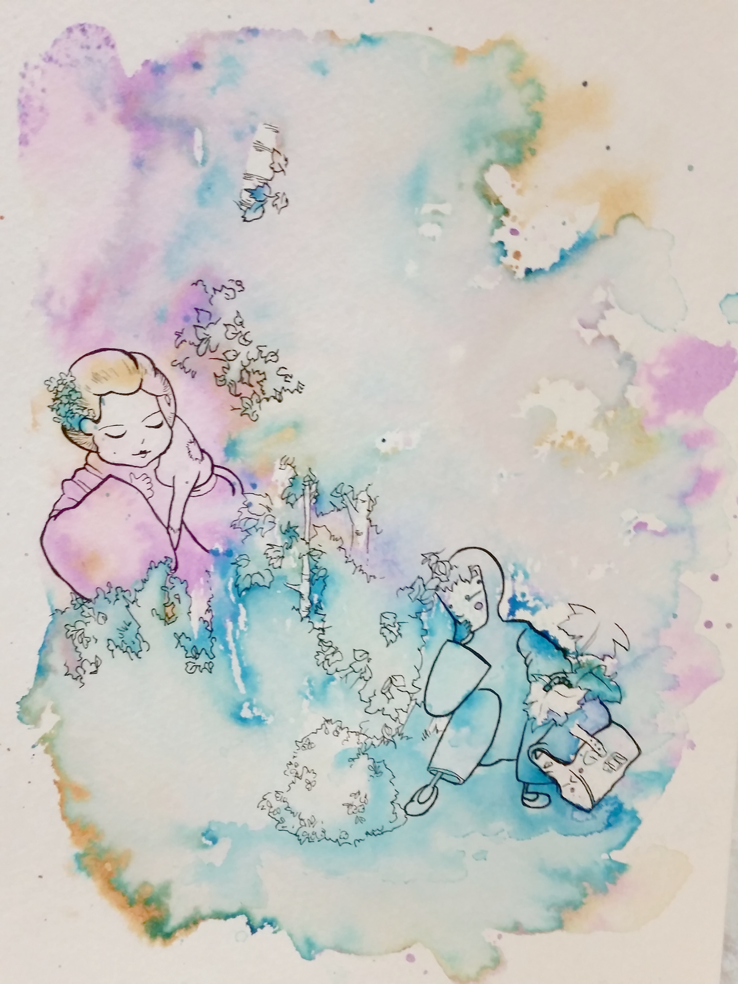 Dynamic sketch of cat in ninja pose with motion lines