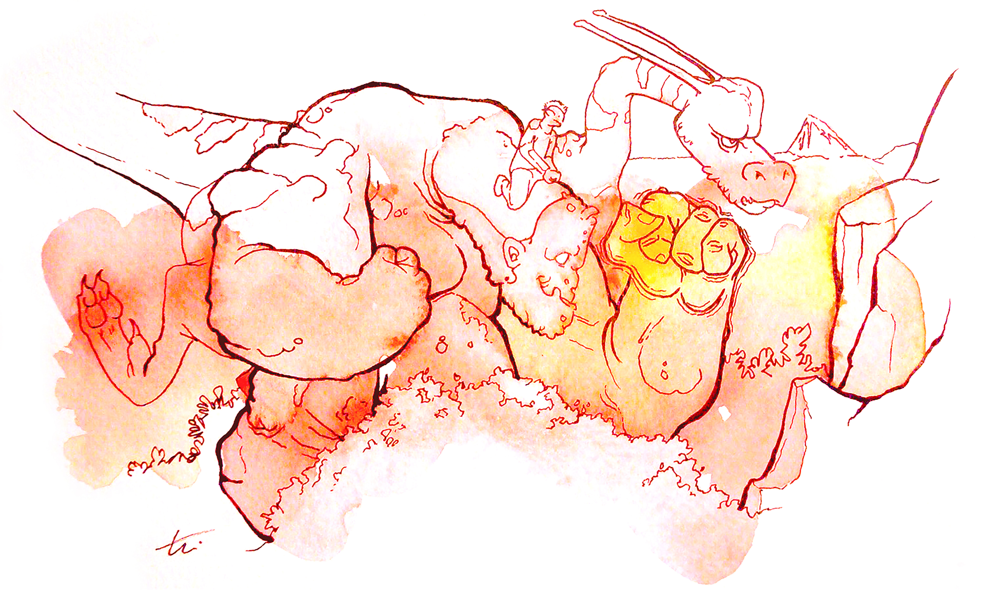 Whimsical watercolor of animal friends on adventure together